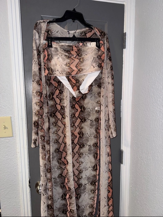 Fashion Nova Other - Fashion nova 3 piece Snake Print Sheer Robe & Bikini Set - Pink Brown